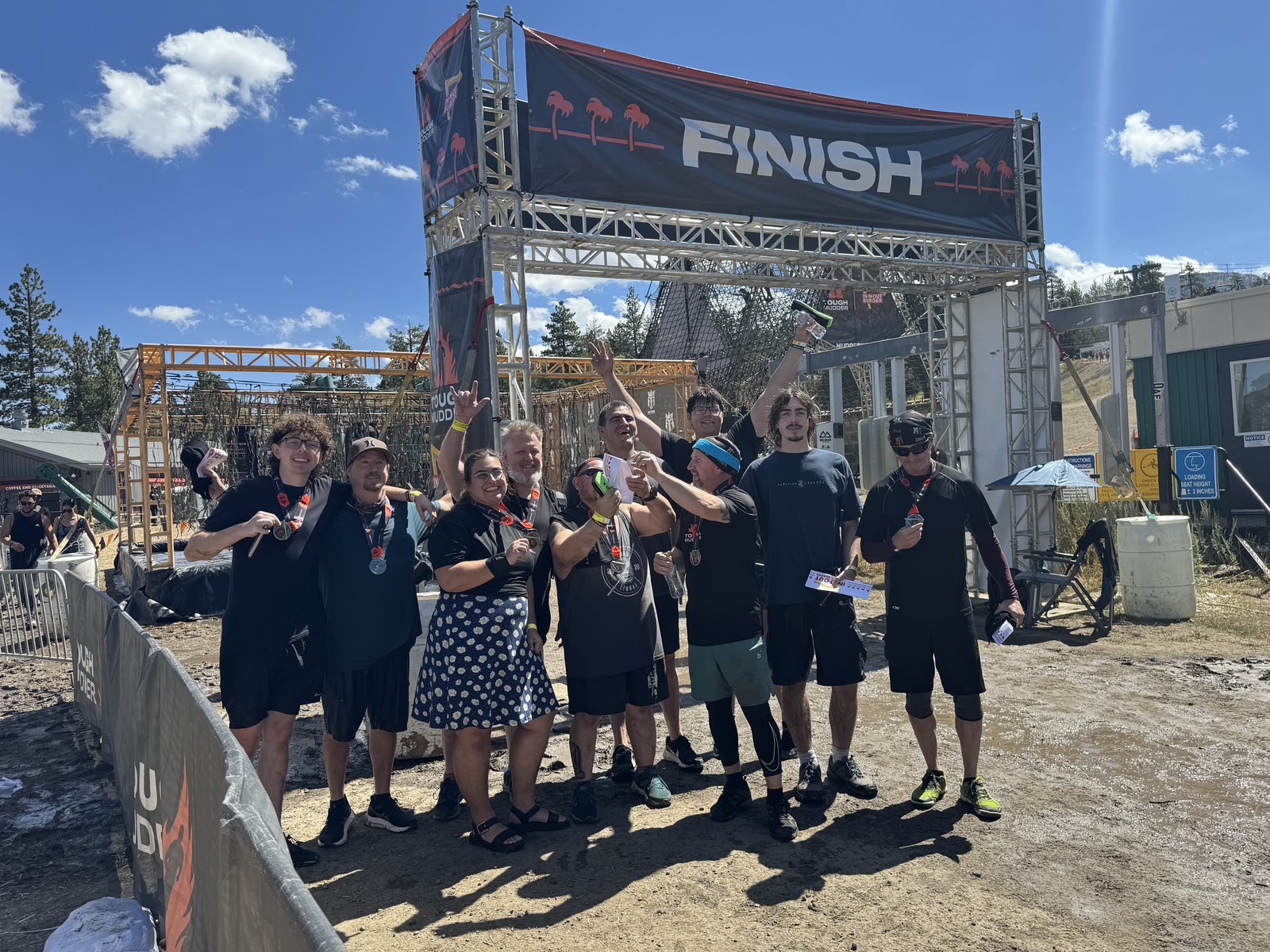 Halls of Strength members at the Tough Mudder finish line in Big Bear, 2025